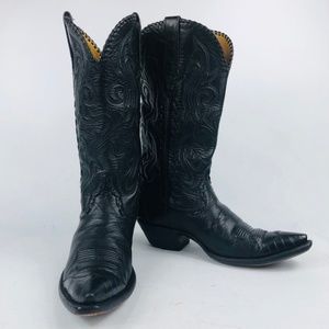 Stallion Black Leather Gator accents Western Boots